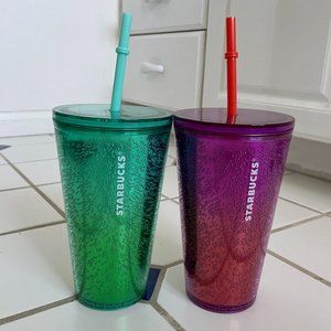 NWOT Starbucks Grande Ombre Teal/Green & Purple/Pink Bubble Tumblers